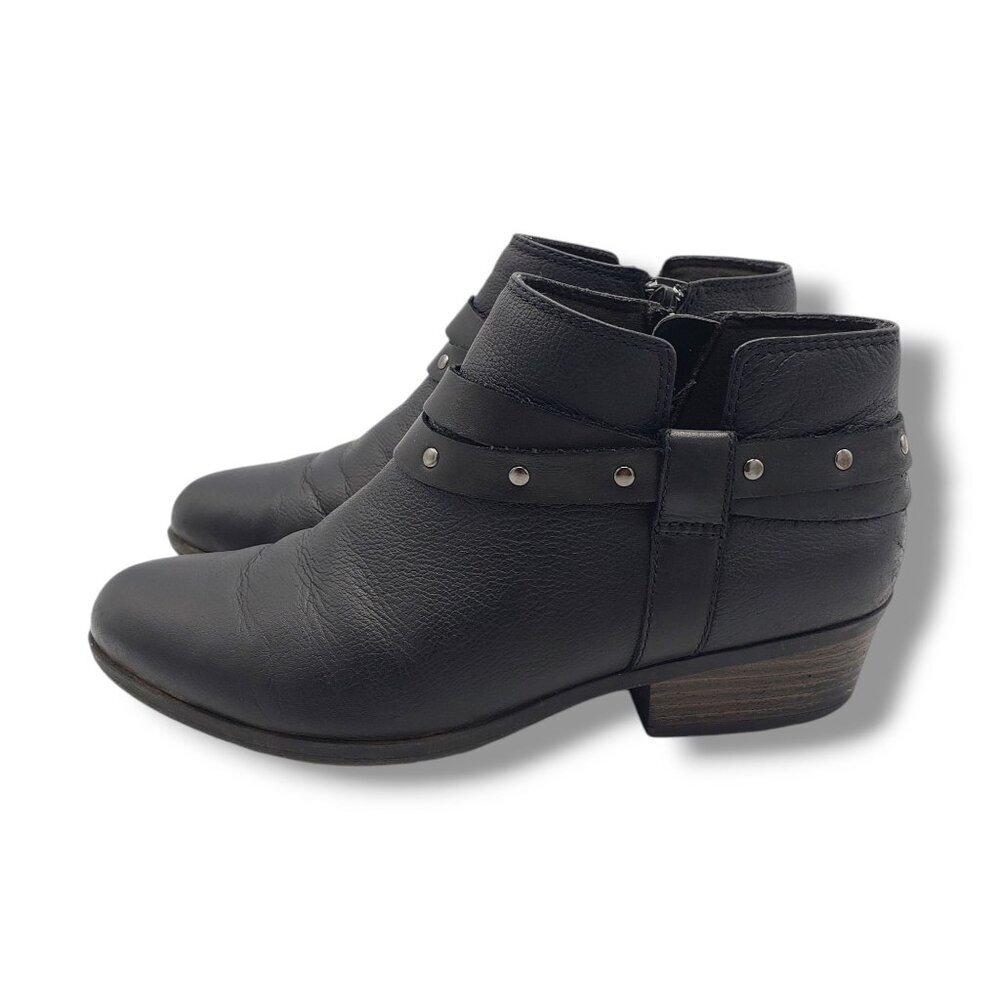 Clarks Collection Addiy Zoie Booties Womens 7.5 Black Leather Ankle Zipper - Picture 5 of 9